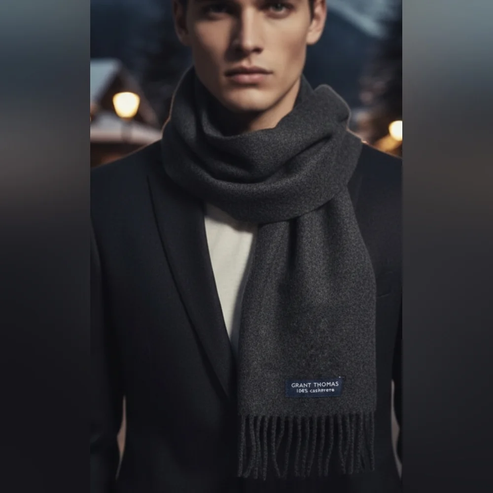 100% Cashmere Grand Thomas Scarf in Charcoal Grey - Soft & Luxurious